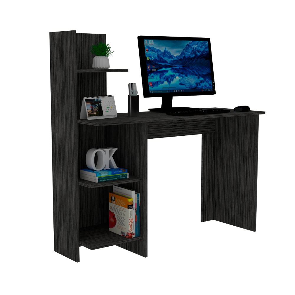 Desk Wichita, Four Shelves, Smokey Oak Finish - Modern Multifunctional Space for Study or Work, Goodies N Stuff