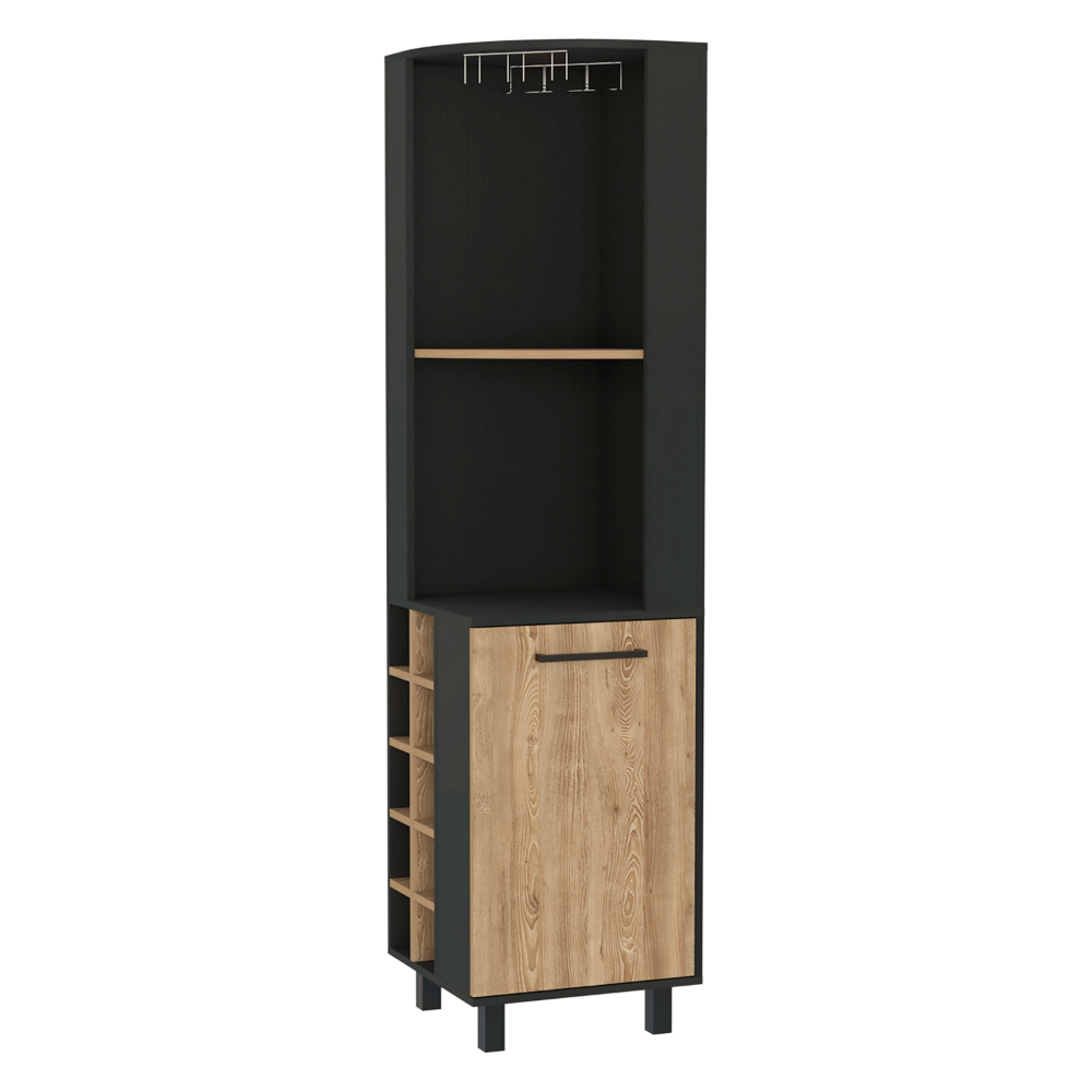 Corner Bar Cabinet Cleveland, Ten Wine Cubbies, Single Door, Black Wengue / Pine Finish, Goodies N Stuff