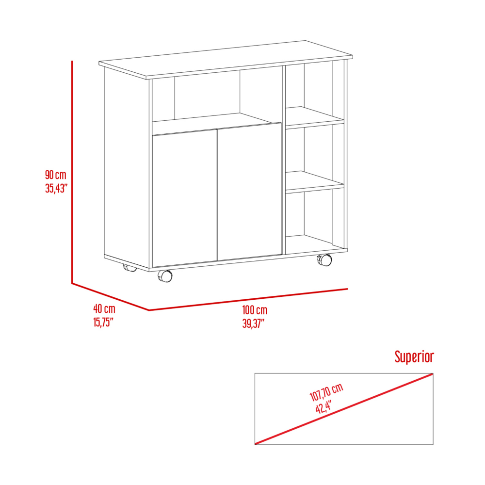 Kitchen Island Kamkacht, One Cabinet, Four Open Shelves, Light Oak / White Finish, Goodies N Stuff