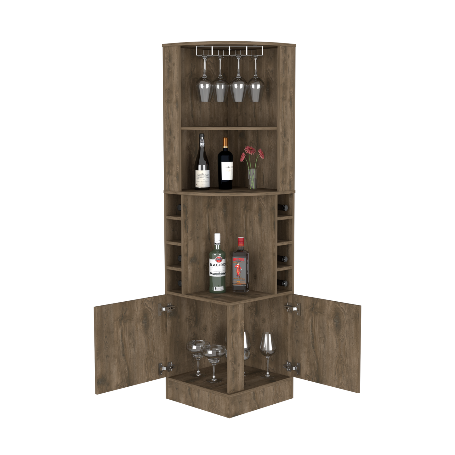 Bar Cabinet Papprika - 8 Wine Cubbies, Double Door, Dark Brown Finish, Goodies N Stuff