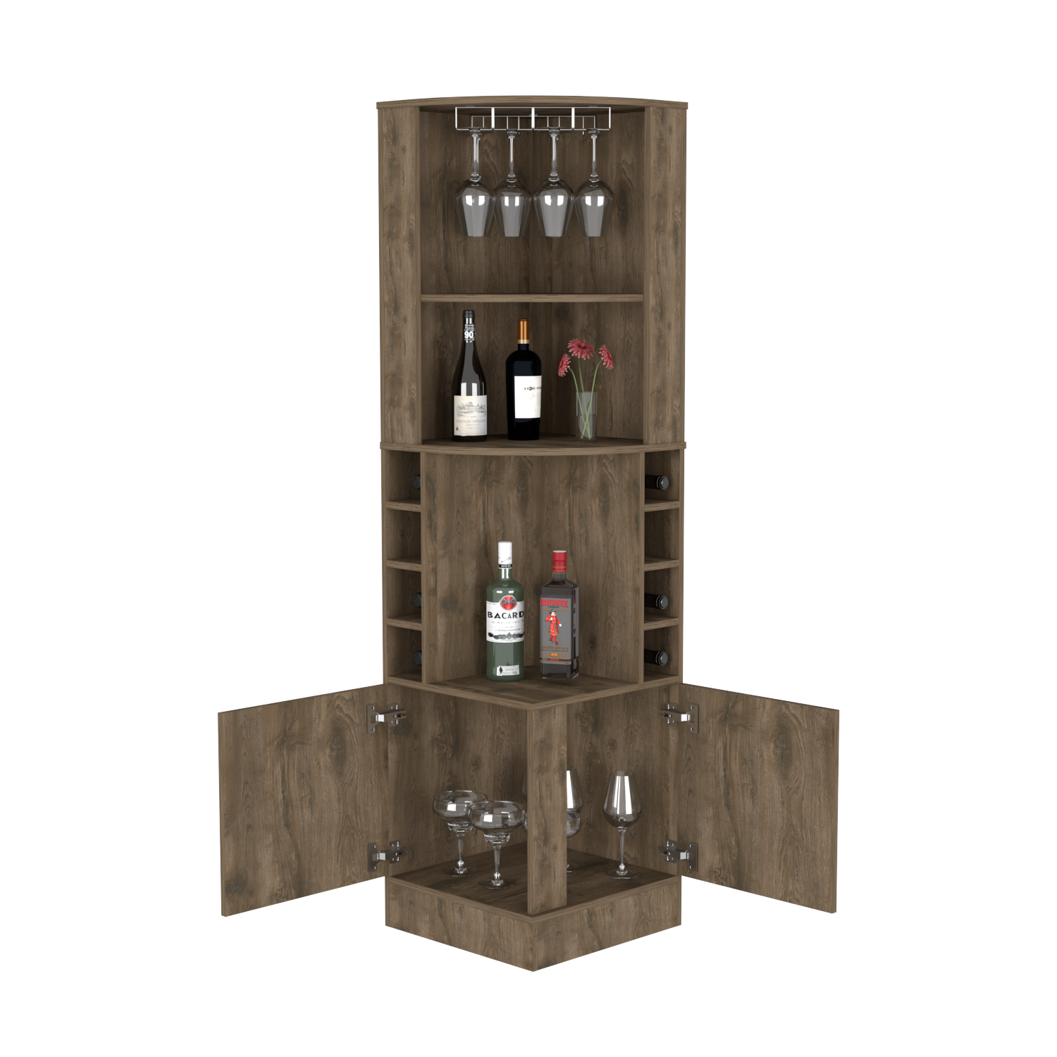 Bar Cabinet Papprika - 8 Wine Cubbies, Double Door, Dark Brown Finish, Goodies N Stuff