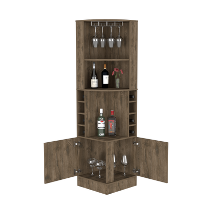 Bar Cabinet Papprika - 8 Wine Cubbies, Double Door, Dark Brown Finish, Goodies N Stuff