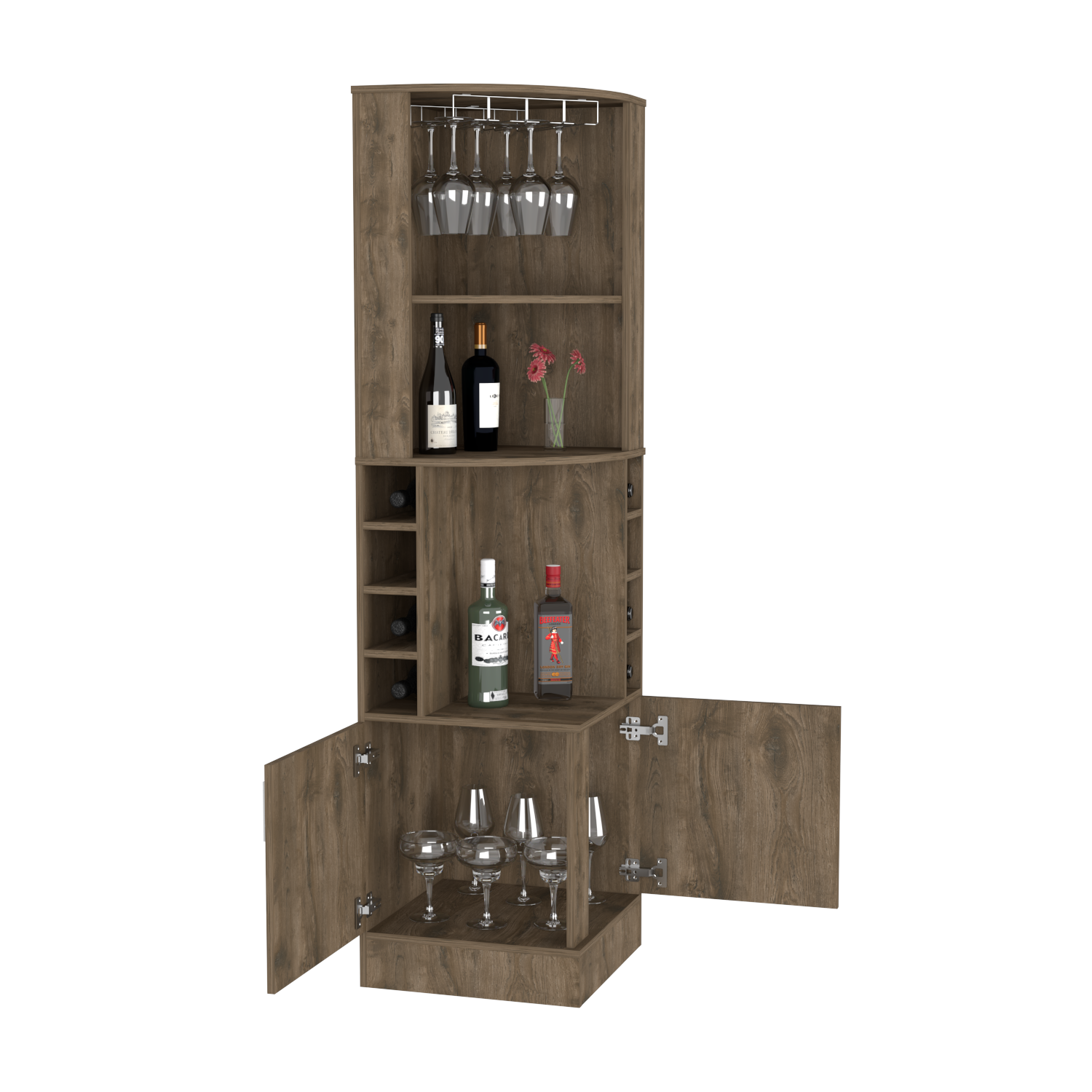 Bar Cabinet Papprika - 8 Wine Cubbies, Double Door, Dark Brown Finish, Goodies N Stuff