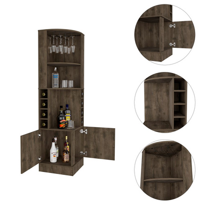 Bar Cabinet Papprika - 8 Wine Cubbies, Double Door, Dark Brown Finish, Goodies N Stuff