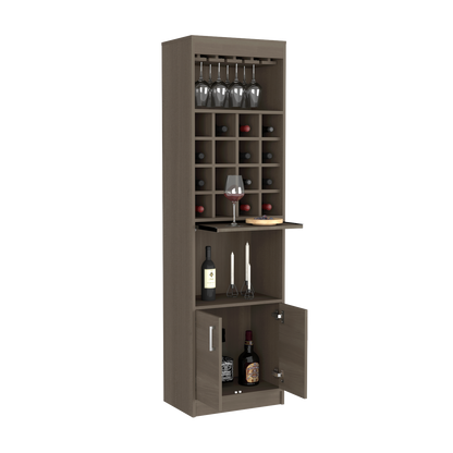 Bar cabinet Modoc, One Extendable Shelf, Sixteen Wine Cubbies, One Shelf, Smokey Oak Finish, Goodies N Stuff