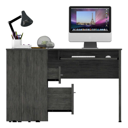 L-Shaped Desk Bradford, Keyboard Shelf, Smokey Oak Finish, Goodies N Stuff