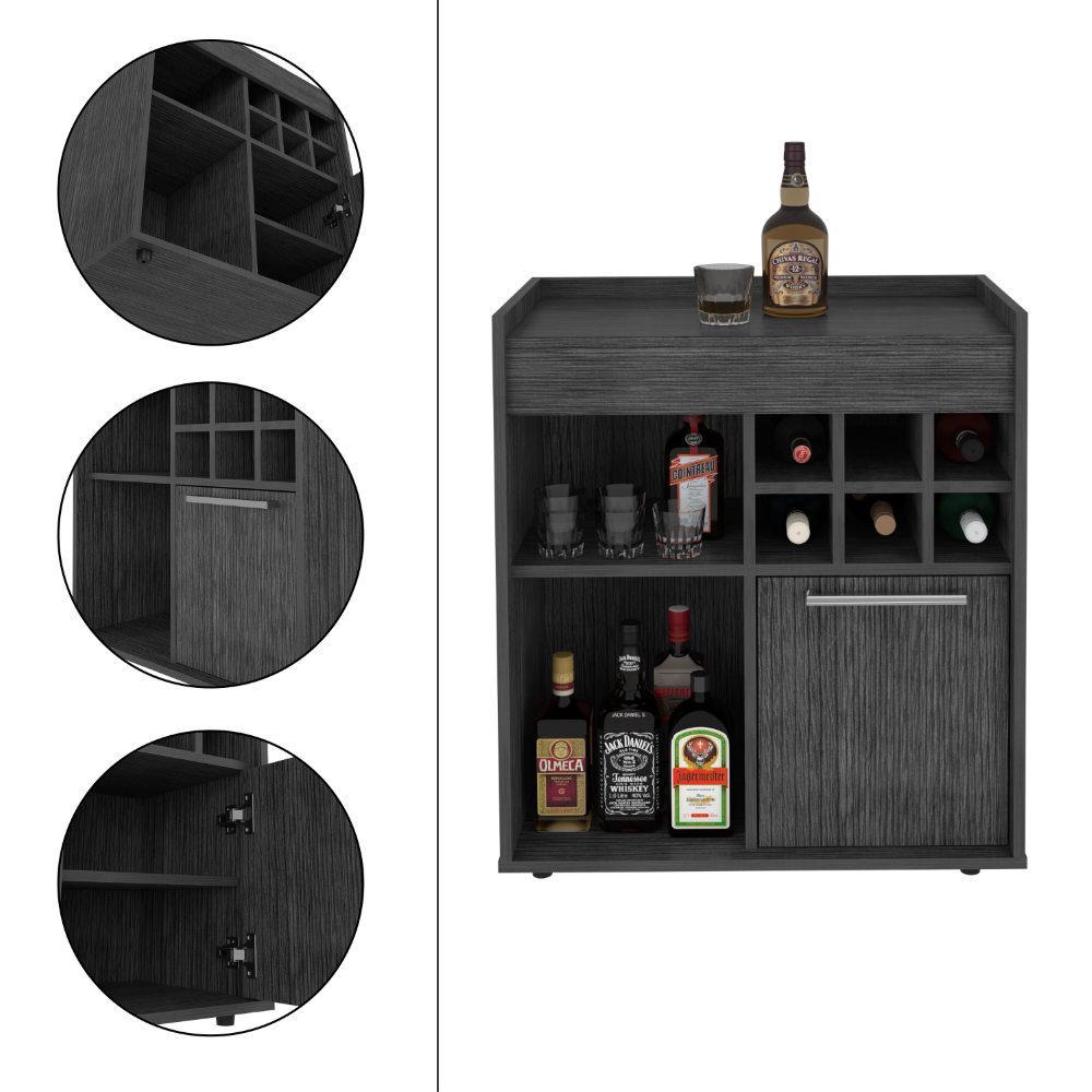 Bar Cabinet Dext, Two Concealed Shelves, Six Wine Cubbies, Light Gray Finish, Goodies N Stuff