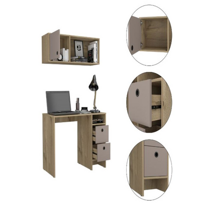 Office Set Budest, Two Drawers, Wall Cabinet, Single Door Cabinet, Light Oak Finish, Goodies N Stuff