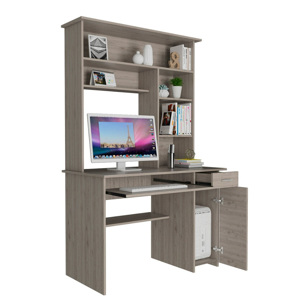 Computer Desk Acequia, Multiple Shelves, Light Gray Finish, Desks, Goodies N Stuff