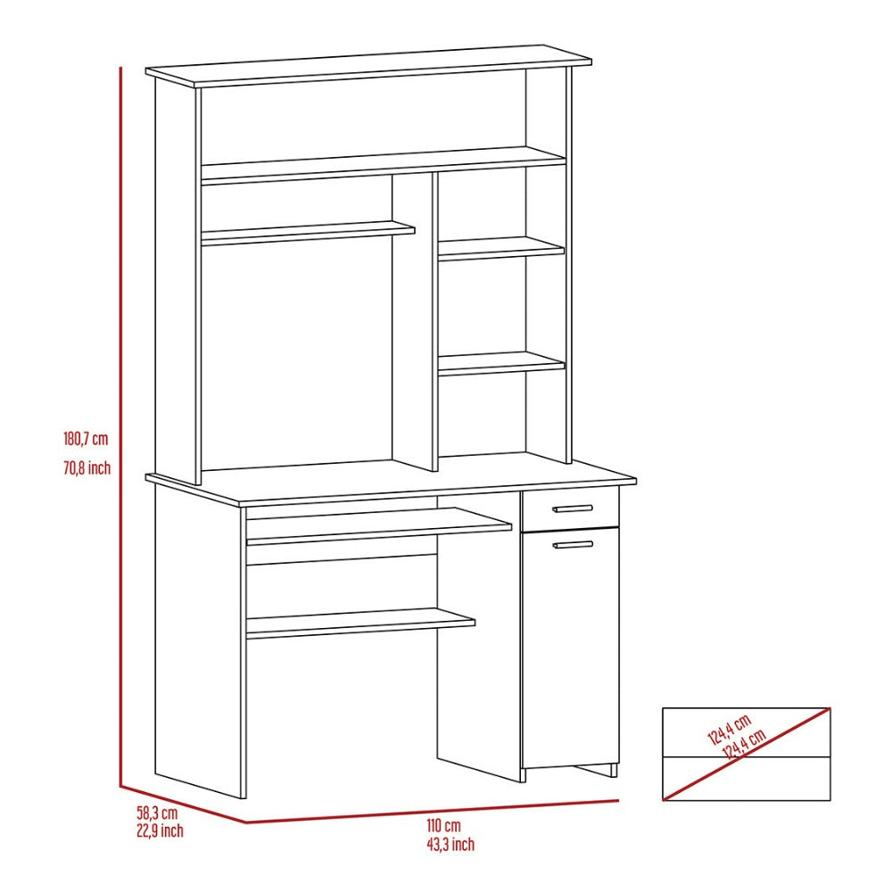 Computer Desk Acequia, Multiple Shelves, Light Gray Finish, Desks, Goodies N Stuff