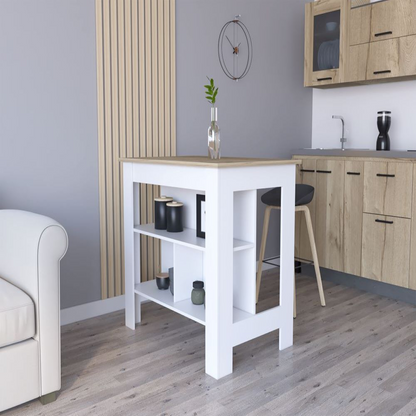 Kitchen Island Dozza, Three Shelves, White / Light Oak Finish, Furniture, Goodies N Stuff