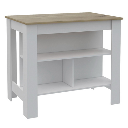 Kitchen Island Dozza, Three Shelves, White / Light Oak Finish, Furniture, Goodies N Stuff