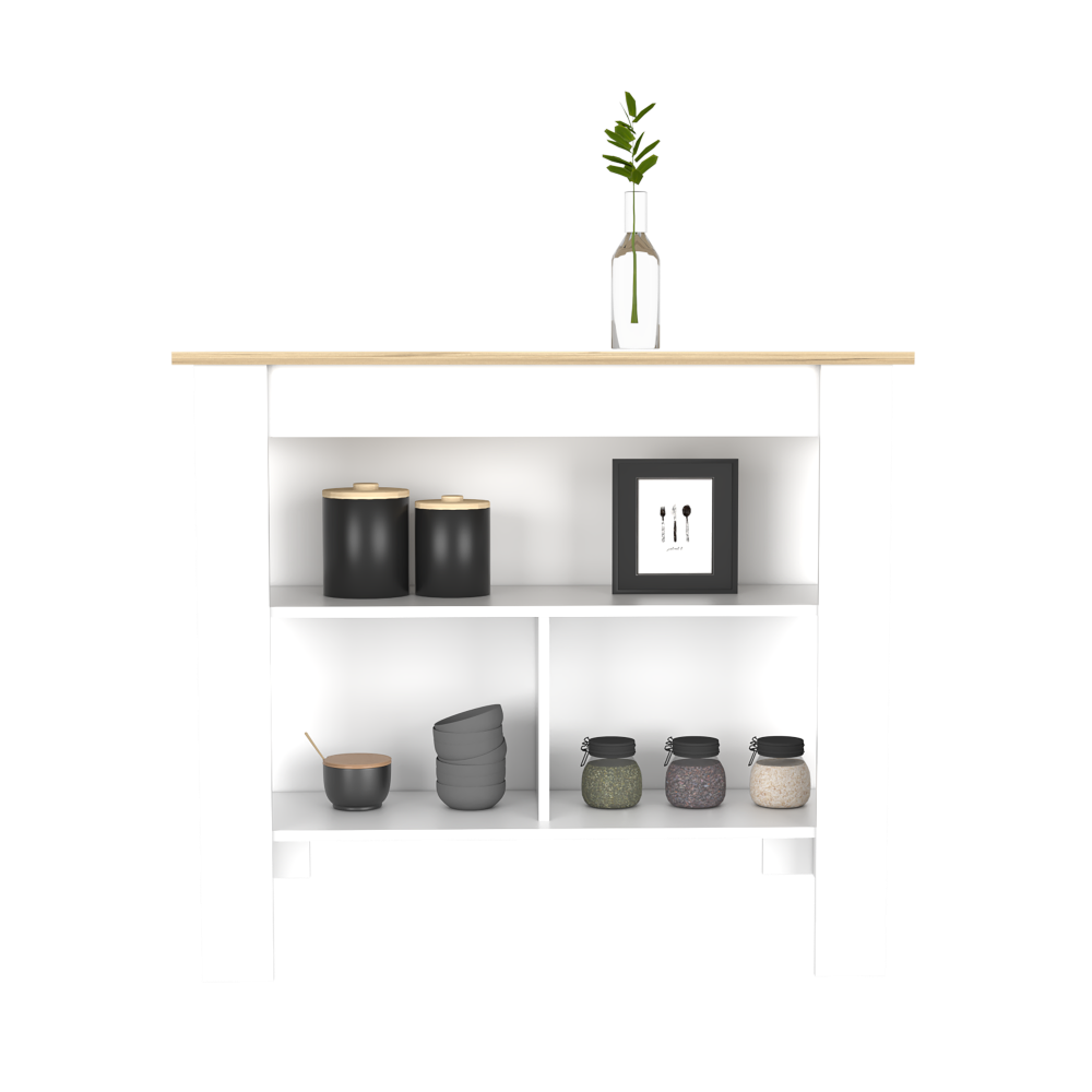 Kitchen Island Dozza, Three Shelves, White / Light Oak Finish, Furniture, Goodies N Stuff