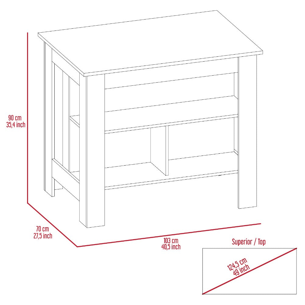 Kitchen Island Dozza, Three Shelves, White / Light Oak Finish, Furniture, Goodies N Stuff