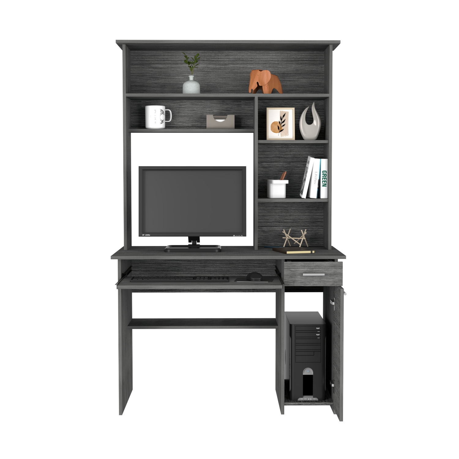 Computer Desk Acequia, Multiple Shelves, Smokey Oak Finish, Furniture, Goodies N Stuff