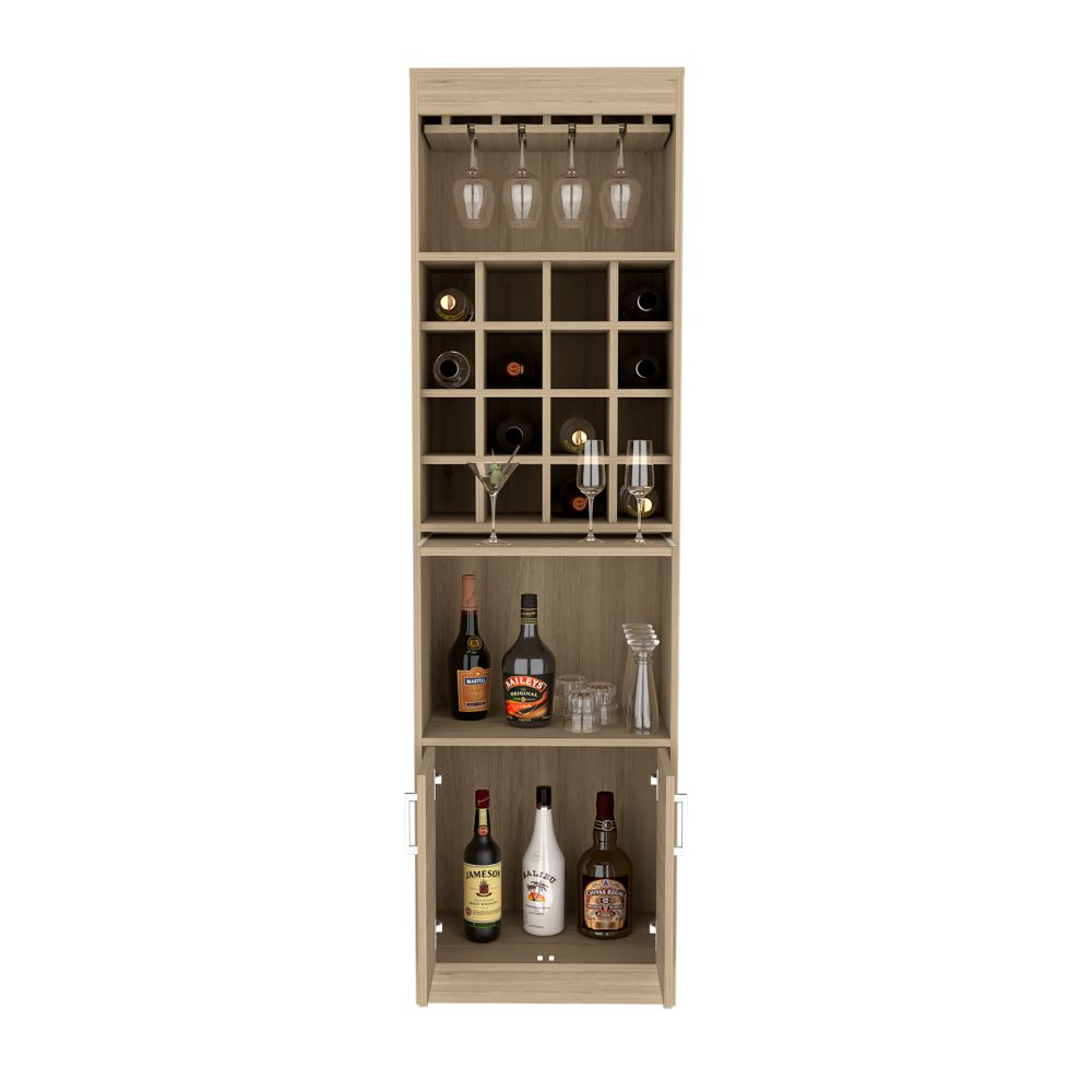 Bar Cabinet Atanasio, Rack, 16 Wine Cubbies, Light Pine Finish, Goodies N Stuff