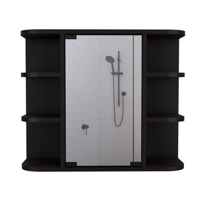 Milano Medicine Cabinet with Six External Shelves, Mirror, and Black Wengue Finish, Goodies N Stuff