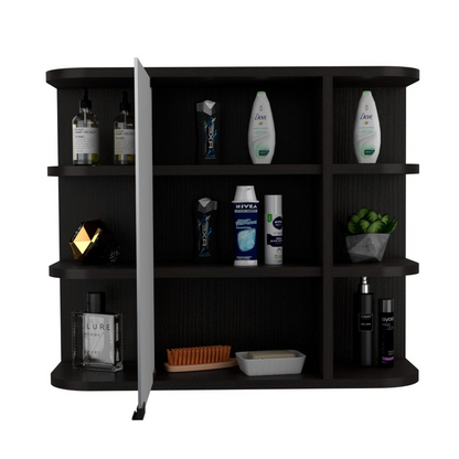 Milano Medicine Cabinet with Six External Shelves, Mirror, and Black Wengue Finish, Goodies N Stuff