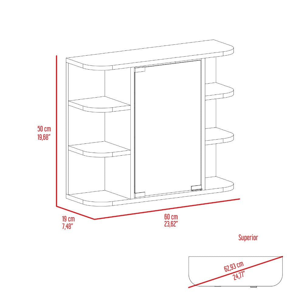 Milano Medicine Cabinet with Six External Shelves, Mirror, and Black Wengue Finish, Goodies N Stuff