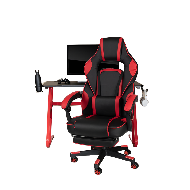 Red Gaming Desk with Cup Holder/Headphone Hook & Red Reclining Back/Arms Gaming Chair with Footrest, Uncategorized, Goodies N Stuff