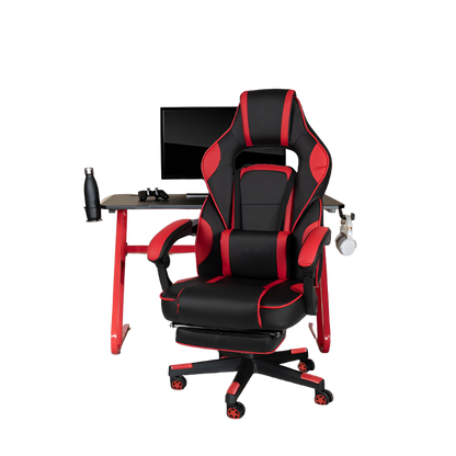 Red Gaming Desk with Cup Holder/Headphone Hook & Red Reclining Back/Arms Gaming Chair with Footrest, Uncategorized, Goodies N Stuff