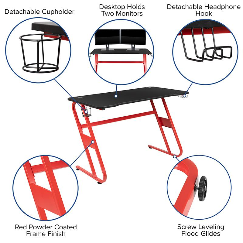 Red Gaming Desk with Cup Holder/Headphone Hook & Red Reclining Back/Arms Gaming Chair with Footrest, Uncategorized, Goodies N Stuff