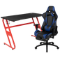 Red Gaming Desk with Cup Holder/Headphone Hook & Blue Reclining Gaming Chair with Footrest, Goodies N Stuff