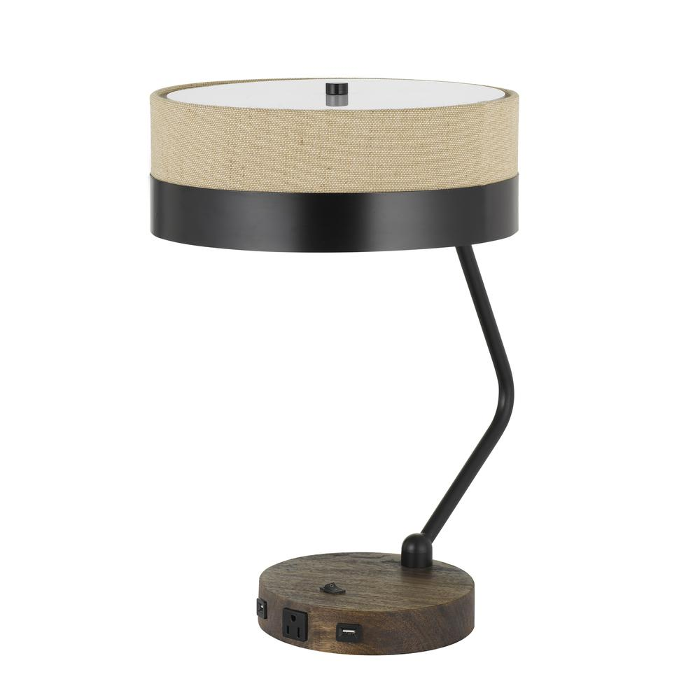 60W X 2 Parson Metal/Wood Desk Lamp With Metal/Fabric Shade With 2 USB Ports, Goodies N Stuff