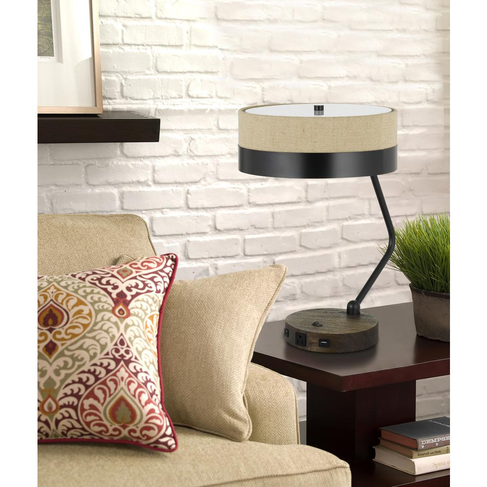 60W X 2 Parson Metal/Wood Desk Lamp With Metal/Fabric Shade With 2 USB Ports, Goodies N Stuff