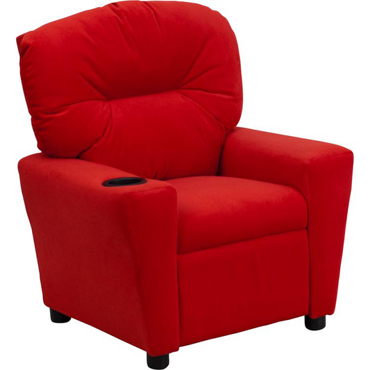 Contemporary Red Microfiber Kids Recliner with Cup Holder, Goodies N Stuff
