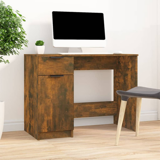 vidaXL Desk Smoked Oak 39.4"x19.7"x29.5" Engineered Wood, Goodies N Stuff