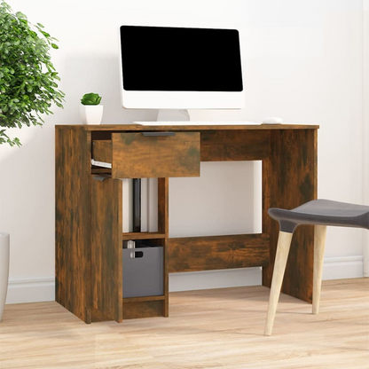 vidaXL Desk Smoked Oak 39.4"x19.7"x29.5" Engineered Wood, Goodies N Stuff