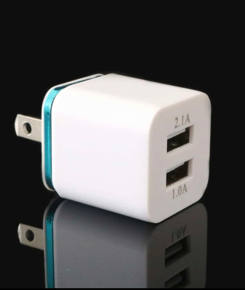 USB Wall Charger Plug Block Cube 2 Port Portable Fast Charger, Goodies N Stuff