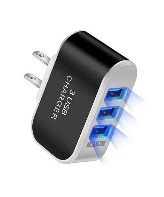 USB Wall Charger Plug Block Cube 3 Port Portable Fast Charger, Goodies N Stuff