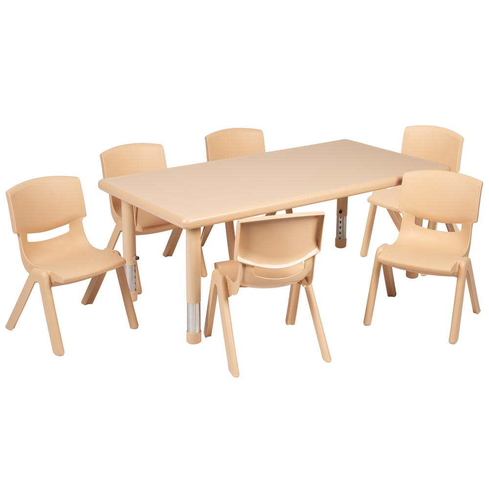 24"W x 48"L Natural Plastic Height Adjustable Activity Table Set with 6 Chairs, Goodies N Stuff