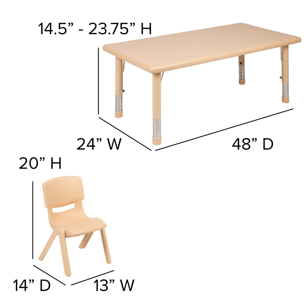 24"W x 48"L Natural Plastic Height Adjustable Activity Table Set with 6 Chairs, Goodies N Stuff