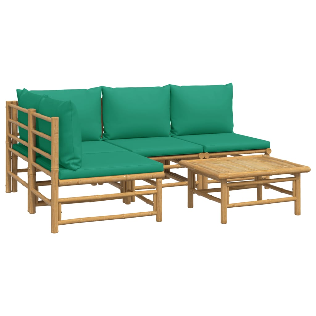 vidaXL 5 Piece Patio Lounge Set with Green Cushions Bamboo