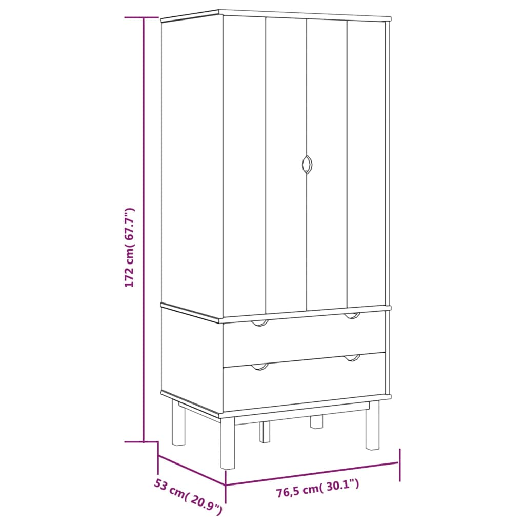 vidaXL Wardrobe OTTA Brown and White 30.1"x20.9"x67.7" Solid Wood Pine, Goodies N Stuff