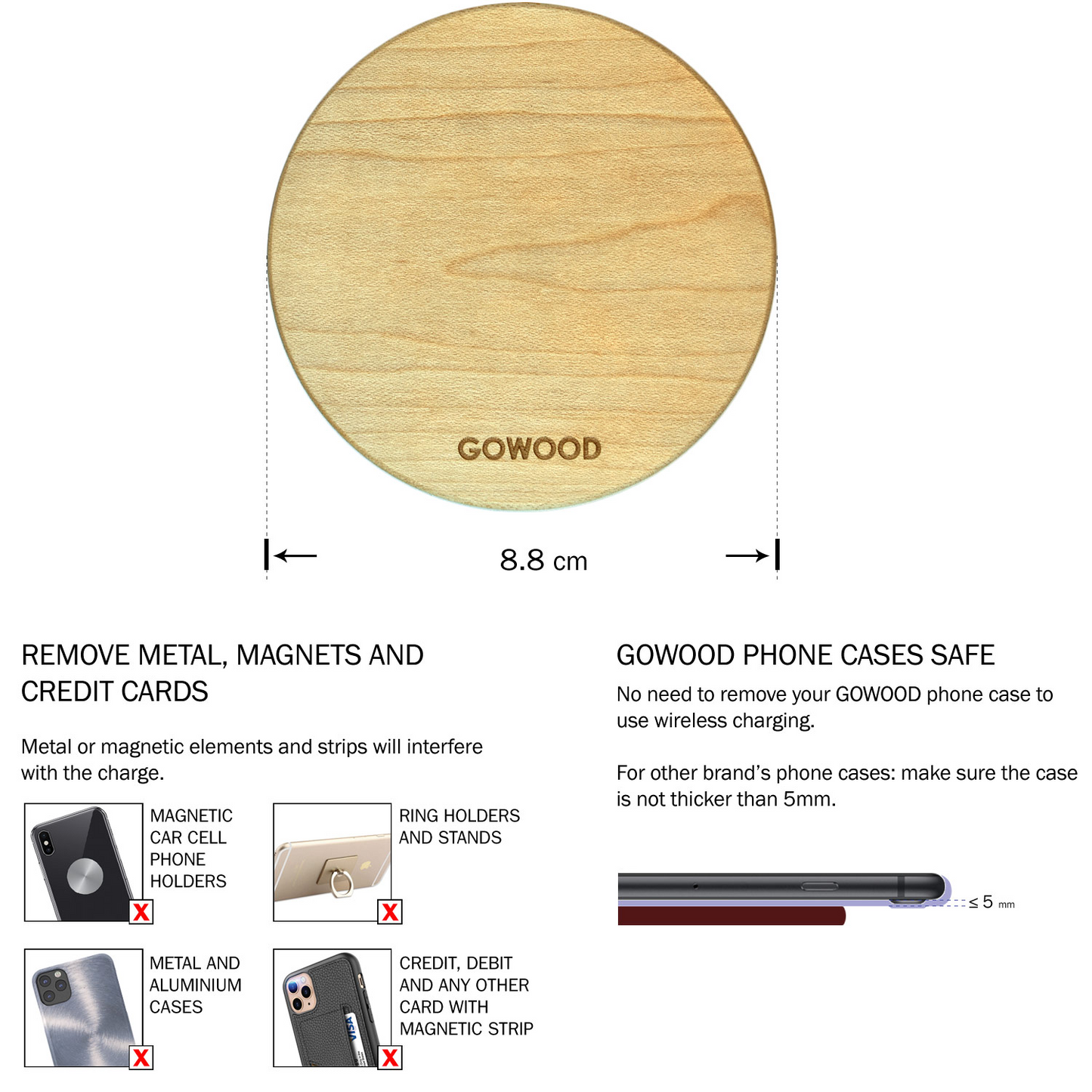15W Fast Charge Maple Wood Wireless Charger, Goodies N Stuff