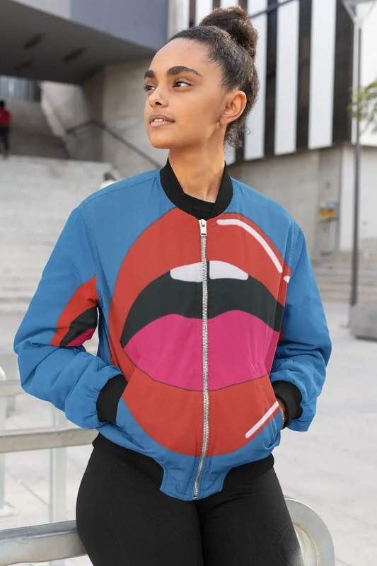 Red Lips Beauty Female Bomber Jacket | Trendy, Stylish, and Comfortable, Goodies N Stuff
