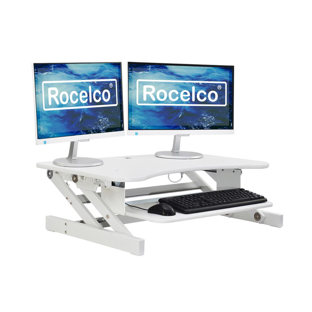 Rocelco 37.5" Deluxe Height Adjustable Standing Desk Converter - Dual Monitor Riser, Goodies N Stuff