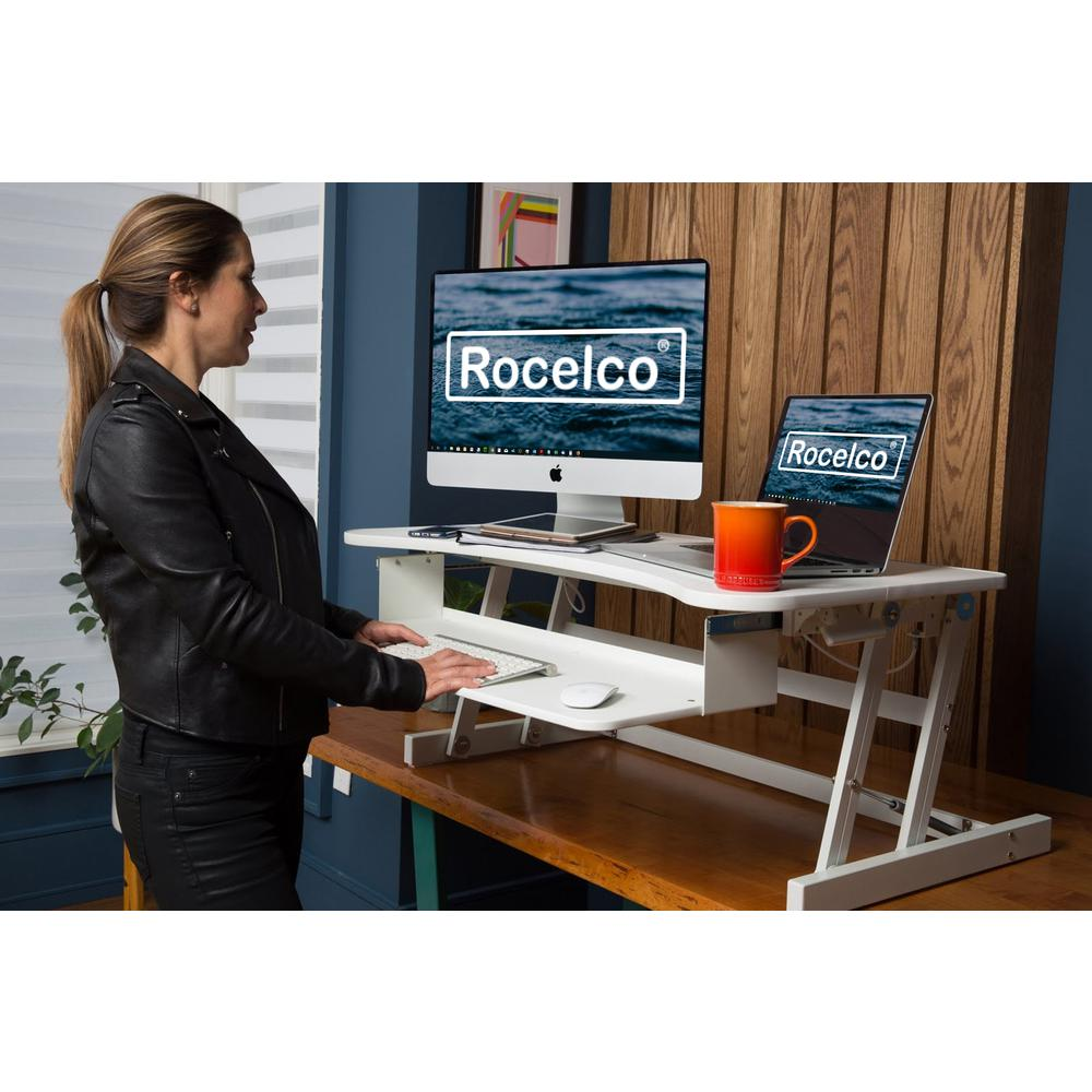 Rocelco 37.5" Deluxe Height Adjustable Standing Desk Converter - Dual Monitor Riser, Goodies N Stuff