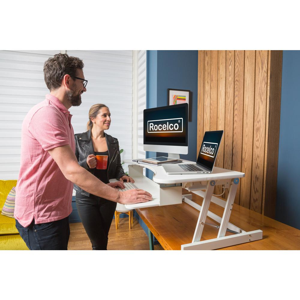 Rocelco 37.5" Deluxe Height Adjustable Standing Desk Converter - Dual Monitor Riser, Goodies N Stuff