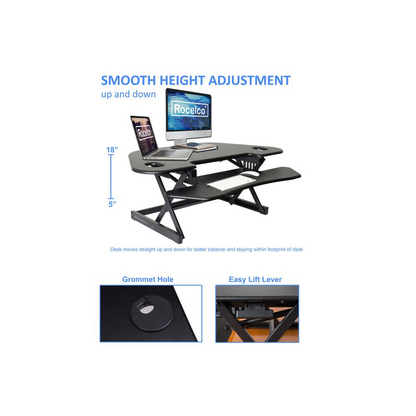 Rocelco 46" Height Adjustable Corner Standing Desk Converter with Dual Monitor Arm BUNDLE - Quick Sit Stand Up Computer Workstation Riser - Extra Large Keyboard Tray - Black (R CADRB-46-DM2), Goodies N Stuff