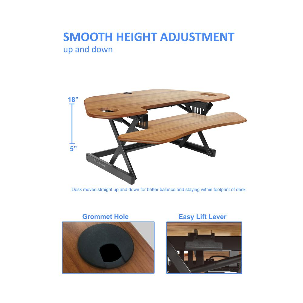 Rocelco 46" Height Adjustable Corner Standing Desk Converter with Dual Monitor Arm BUNDLE - Quick Sit Stand Up Computer Workstation Riser - Extra Large Keyboard Tray - Teak Wood Grain (R CADRG-46-DM2), Goodies N Stuff