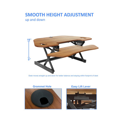 Rocelco 46" Height Adjustable Corner Standing Desk Converter with Dual Monitor Arm BUNDLE - Quick Sit Stand Up Computer Workstation Riser - Extra Large Keyboard Tray - Teak Wood Grain (R CADRG-46-DM2), Goodies N Stuff