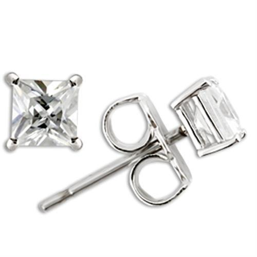 0W158 - Rhodium 925 Sterling Silver Earrings with AAA Grade CZ  in Clear, Goodies N Stuff