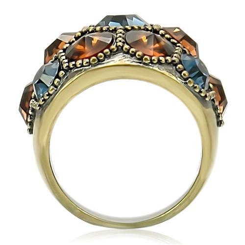 0W234 - Antique Copper Brass Ring with Top Grade Crystal  in Multi Color, Goodies N Stuff