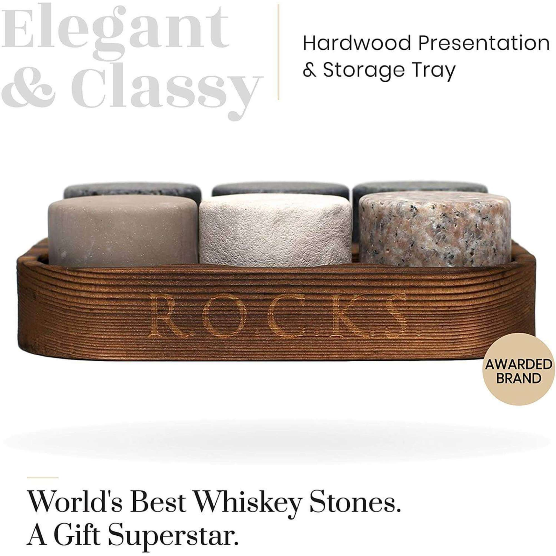 The Original ROCKS Whiskey Chilling Stones - Set of 6 Granite Stones, Goodies N Stuff