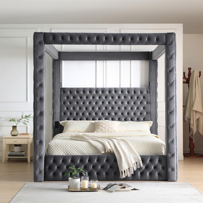 Dream Luxurious Velvet Canopy Bed with Speaker & USB Connection, Goodies N Stuff